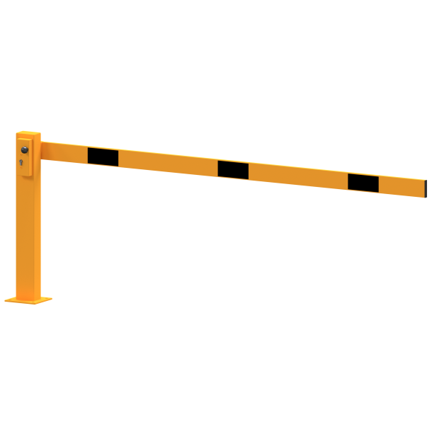 Compact hand barrier | with fixed support post | clear width: 1500 mm | with profile cylinder lock | hot-dip galvanized and coated yellow / black